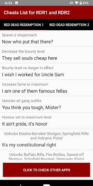 Cheat Codes List for RDR 1 and RDR 2 Screenshot 3