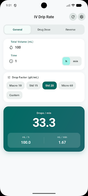 IV Drip Rate Calculator Screenshot 1