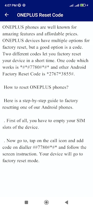 Master Reset Code Mobile Guide Screenshot 2