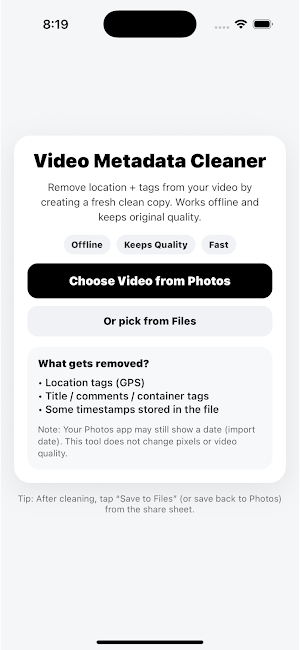 Video Metadata Cleaner Screenshot 0