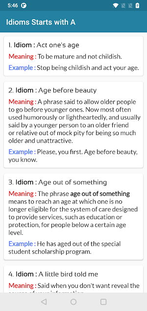Idioms, Phrases & Expressions Screenshot 2