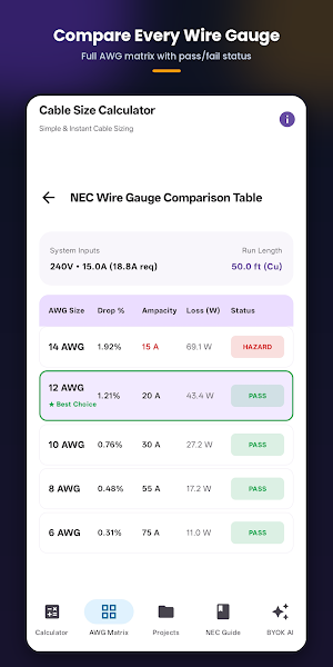 Cable Size Calculator Screenshot 2