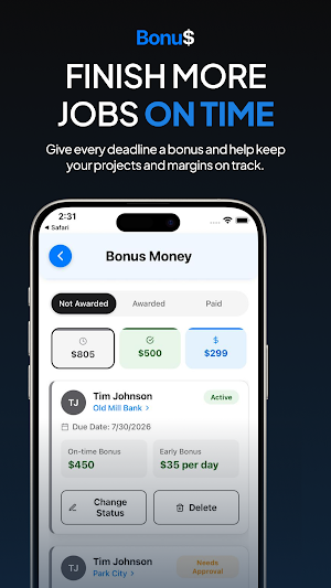 Bonus Money: Job Management Screenshot 0