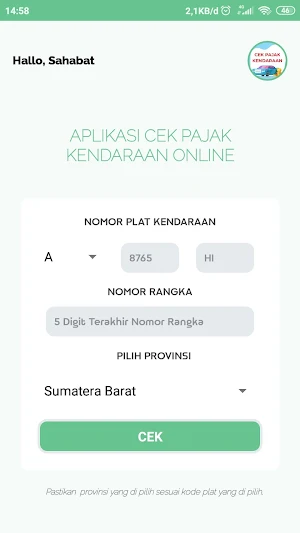 Cek Pajak Kendaraan Online Screenshot 1
