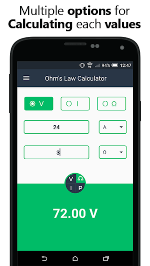 Ohms Law Calculator - Electrical Ohm Calculator Screenshot 2