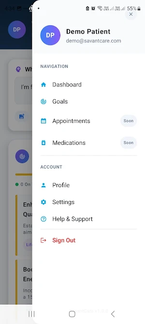Savant Care Patient Portal Screenshot 1