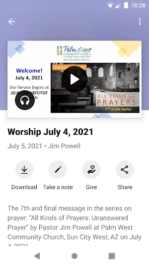 Palm West Community Church Screenshot 1