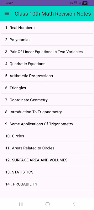 Class 10th Math Revision Notes Screenshot 0