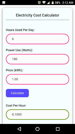 Electricity Cost Calculator Screenshot 1