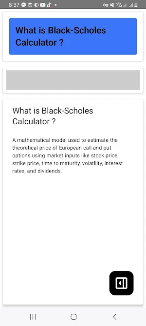 Black Scholes Calculator Screenshot 1