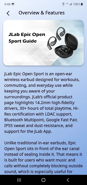 JLab Epic Open Sport Guide Screenshot 2