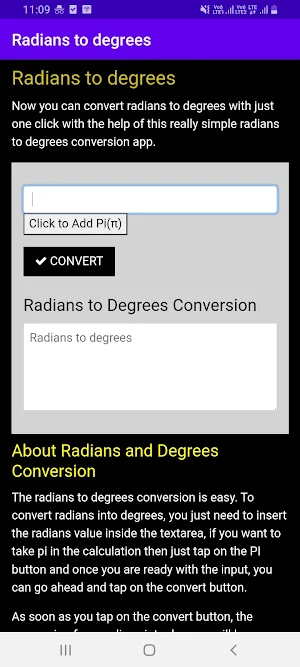 Radians to Degrees Converter Screenshot 0