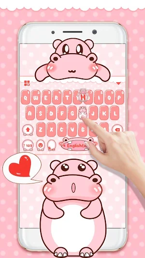 Pink Cute Hippo Keyboard Theme Screenshot 1