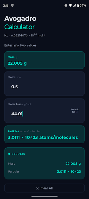 Avogadro Calculator Screenshot 0