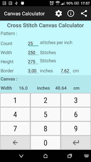 Cross Stitch Canvas Calculator Screenshot 1