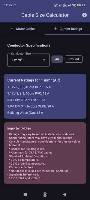 Motor Cable Size Calculator Screenshot 0