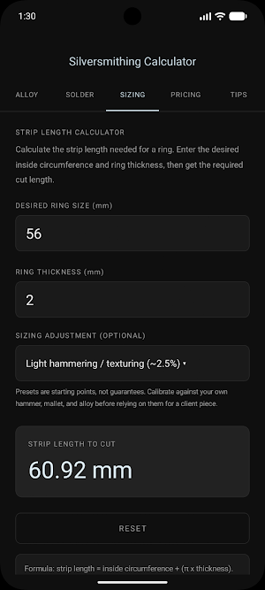 Silversmithing Calculator Screenshot 2