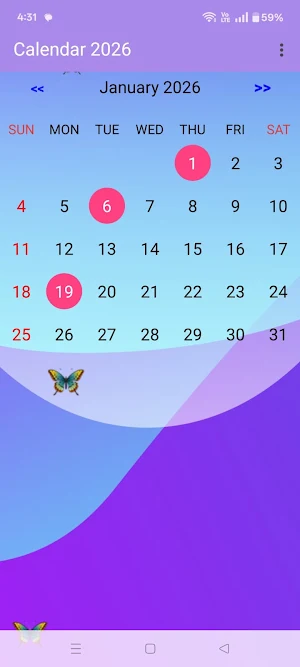 Calendar 2026 with Holidays Screenshot 0