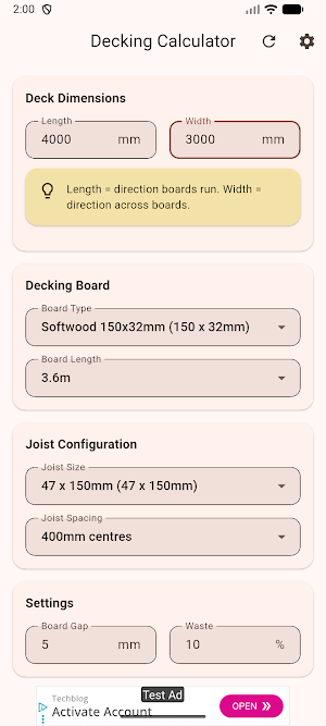 Decking Calculator Screenshot 2