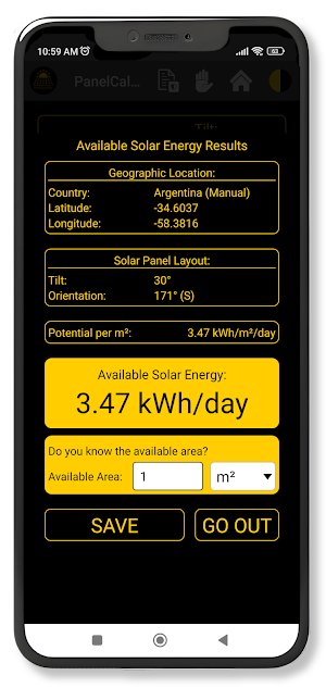 Solar Energy Panel Calc Screenshot 2