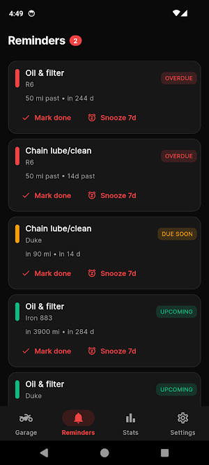 MotoGarage: Motorcycle Log Screenshot 1