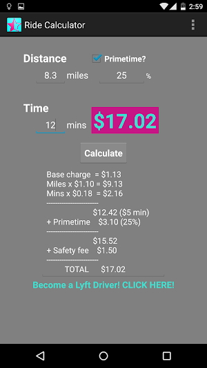 Ride Calculator for Lyft (DEFU Screenshot 1