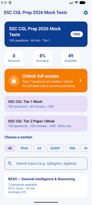 SSC CGL Prep 2026 Mock Tests Screenshot 0