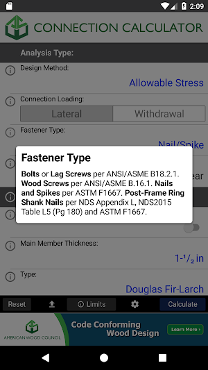 AWC Connection Calc Screenshot 1
