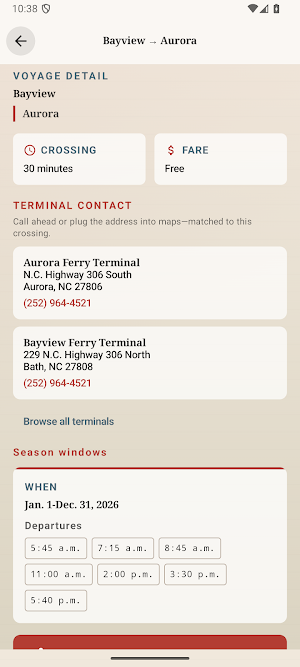 North Carolina Ferry Schedules Screenshot 0