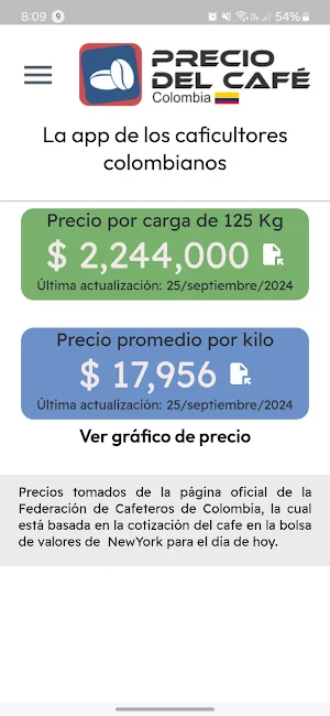 Precio del Café Screenshot 0