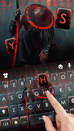 Neon Red Samurai Keyboard Background Screenshot 1