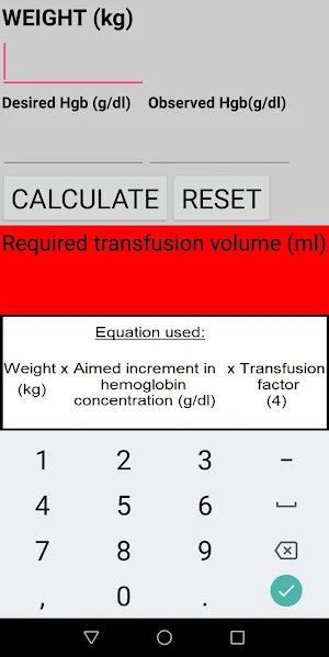 Pediatric Blood Transfusion Volume Calculator Screenshot 1