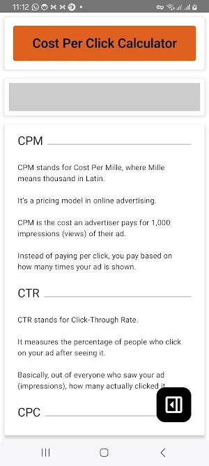 Cost Per Click Calculator Screenshot 1