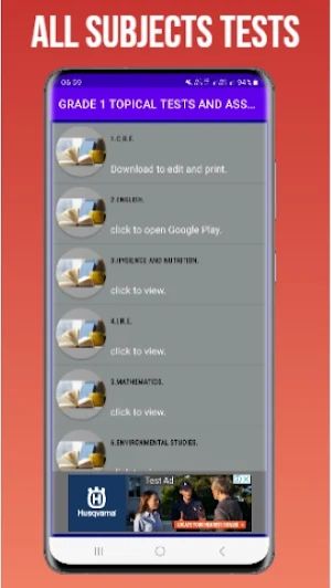 Grade 1 subjects Topical Tests Screenshot 0