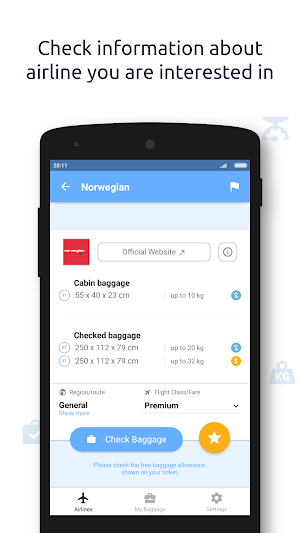 Baggify - airlines baggage allowance Screenshot 1