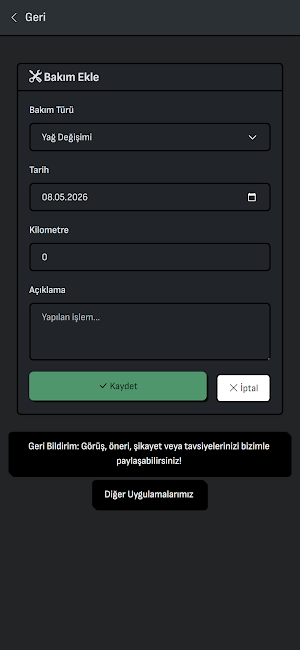 Araç Bakım ve Yakıt Günlüğü Screenshot 2