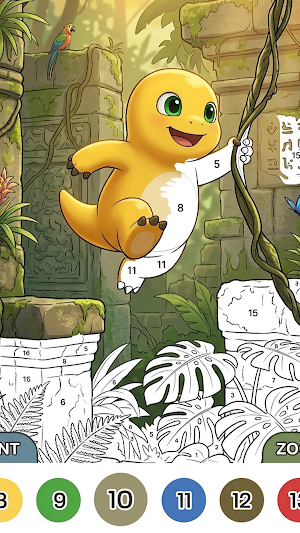 Yellow Dino Jigsaw & Color Fan Screenshot 2