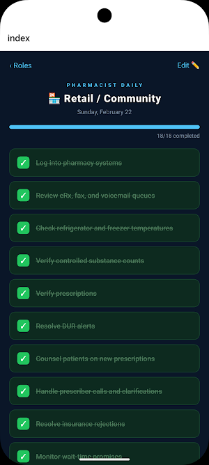 Pharmacist Daily Checklist Screenshot 1