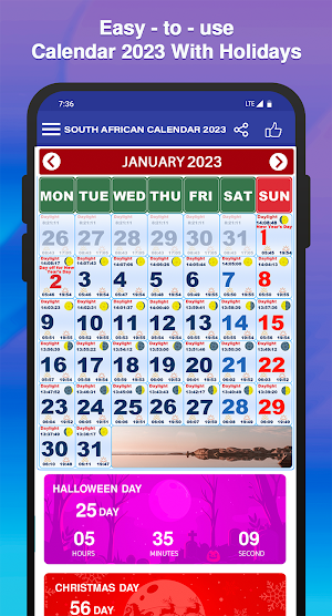 South African Calendar 2023 Screenshot 1