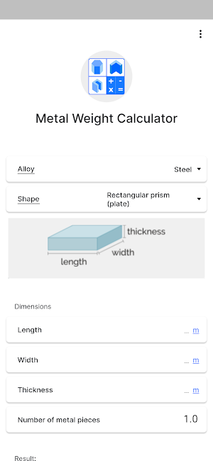 Metal Weight Calculator Screenshot 0