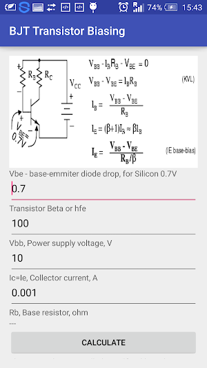 Transistor Biasing Calc Screenshot 2