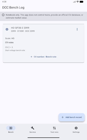 DCC Bench Log Screenshot 2
