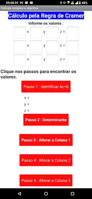 Regra de Cramer e as equações Screenshot 2