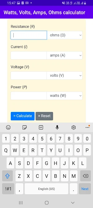 Watts / Volts / Amps / Ohms Screenshot 3