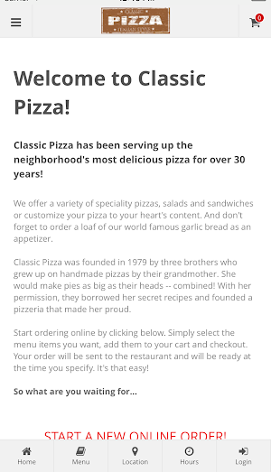 Classic Pizza Online Ordering Screenshot 0