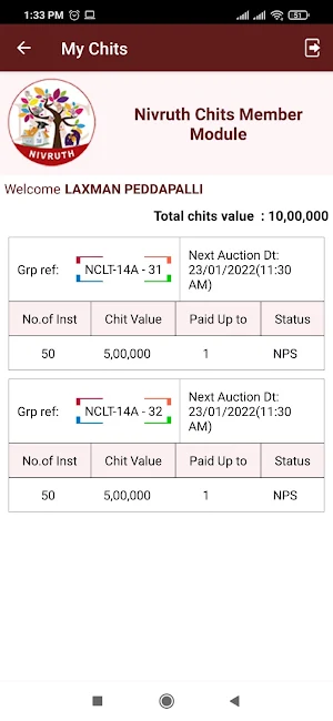 Nivruth Chits Member Module Screenshot 1