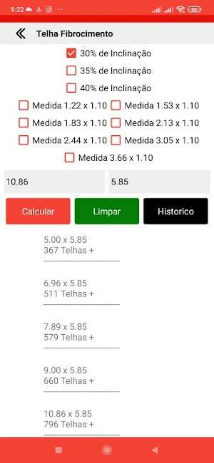 Calculadora de Telhado Screenshot 2