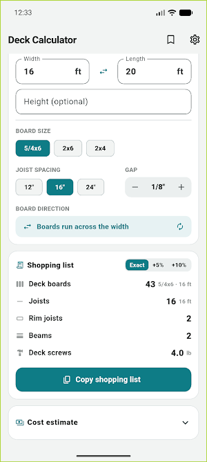 Deck Calculator Screenshot 1