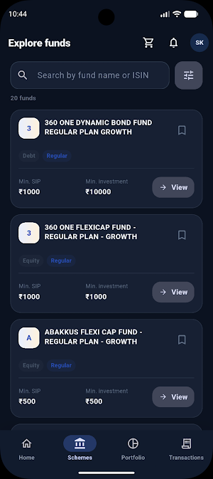 Fundskrit Mutual Fund & SIP Screenshot 1