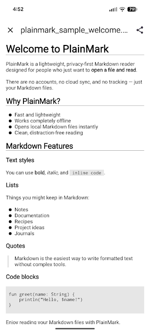PlainMark: Markdown Reader Screenshot 1